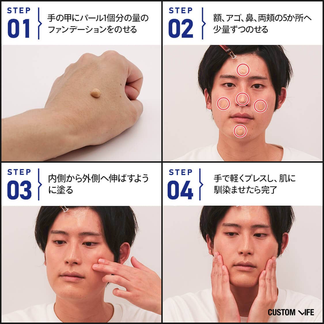 リキッド・クリームタイプのファンデーションをつける手順