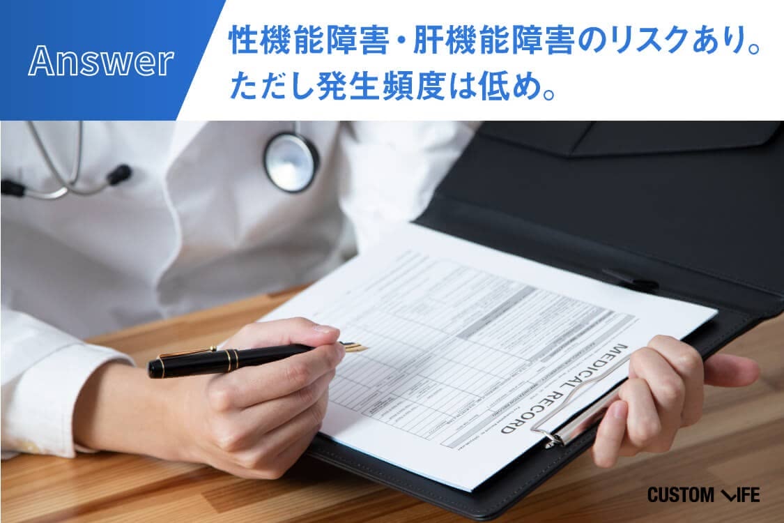 性機能障害・肝機能障害のリスクあり。 ただし発生頻度は低め