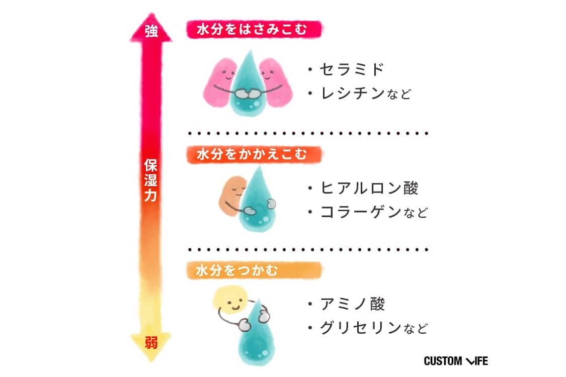 保湿成分ごとの保湿力の違いのイメージ画像