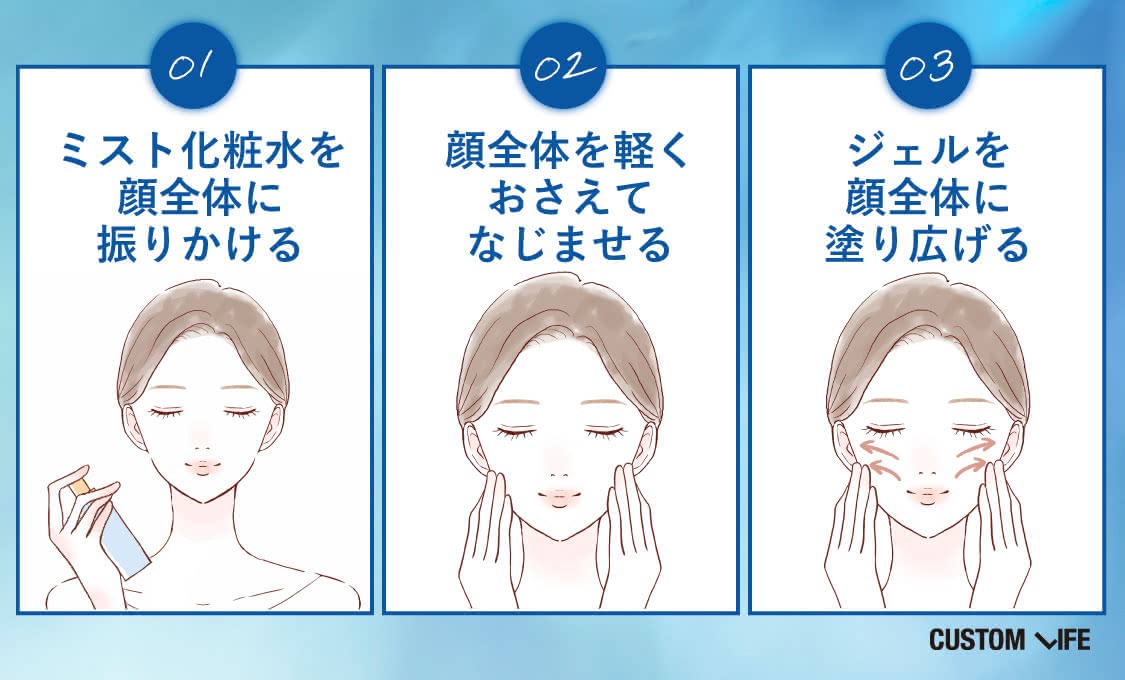 オールインワンジェルのおすすめな使い方　② 乾燥が気になる人はミスト化粧水を足す