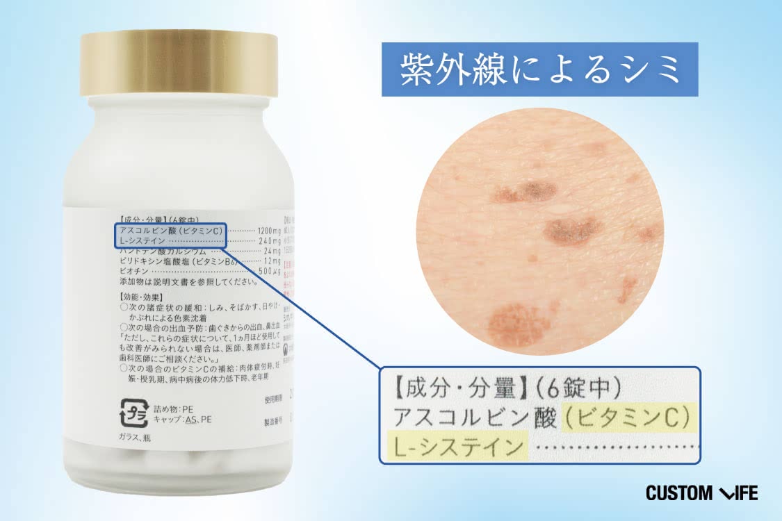 シミ 飲み薬の選び方②紫外線によるシミは「L-システイン」「ビタミンC」がおすすめ