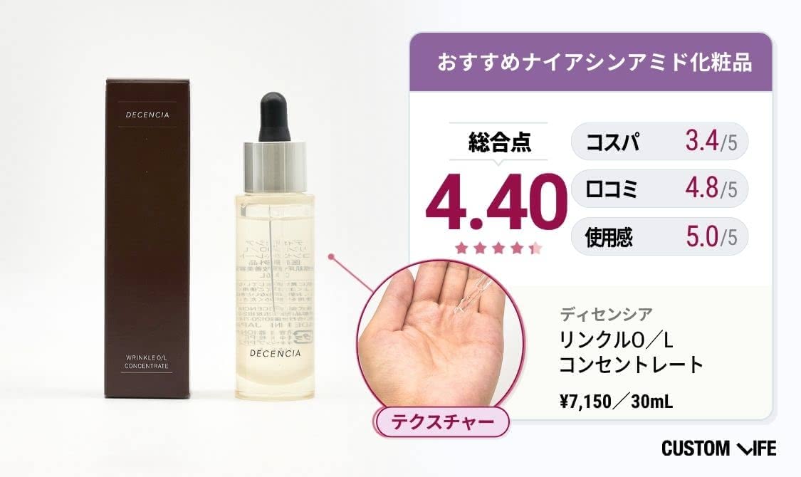 ナイアシンアミド化粧品 おすすめ　ディセンシア リンクルO／L コンセントレート